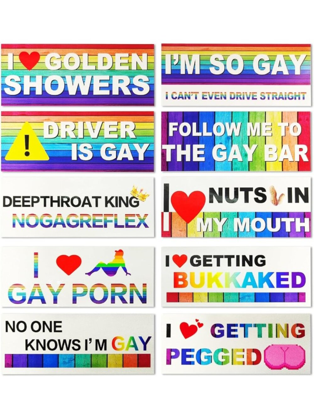 10PCS Colorful LGBT Pride Stickers - Funny Rainbow Bumper Decals for Car & More